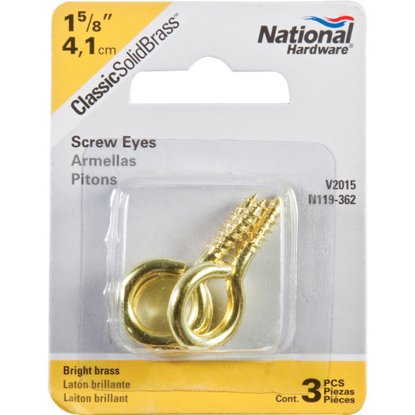 National Hardware #8 Brass Large Screw Eye (3-Count) N119-362 222217