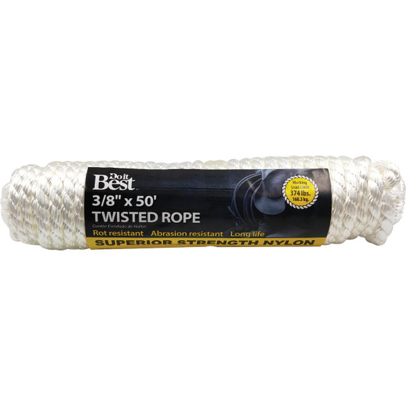 Do it Best 3/8 In. x 50 Ft. White Twisted Nylon Packaged Rope 729297