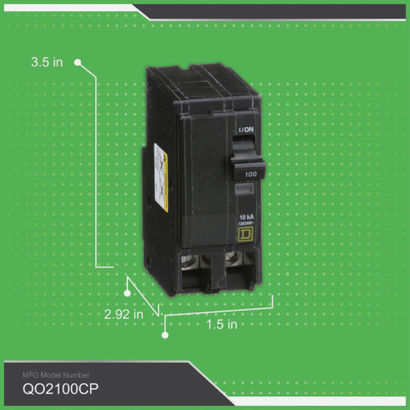Square D QO 100A Double-Pole Standard Trip Circuit Breaker QO2100CP 528370