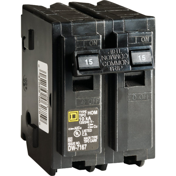 Square D Homeline 15A Double-Pole Standard Trip Circuit Breaker HOM215CP