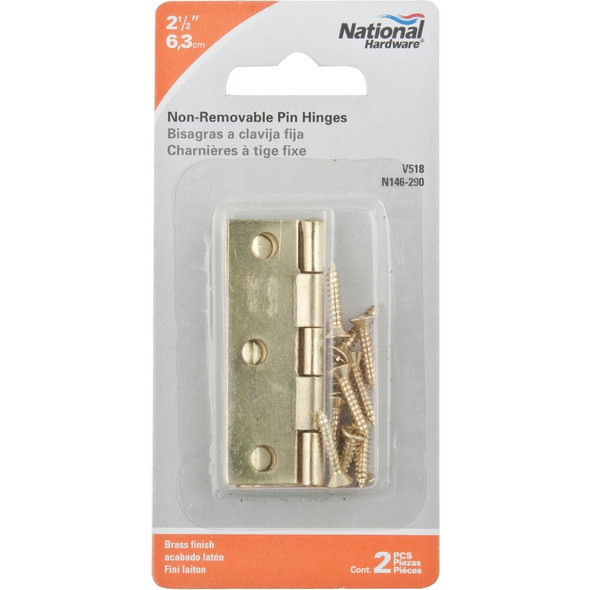 National Hardware 2-1-2 In. Brass Tight-Pin Narrow Hinge (2 Count) N146-290 209508