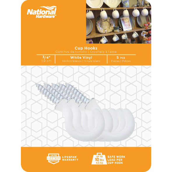 National Hardware 3-4 In. White Vinyl Cup Hook (5 Count) N248-443 200107