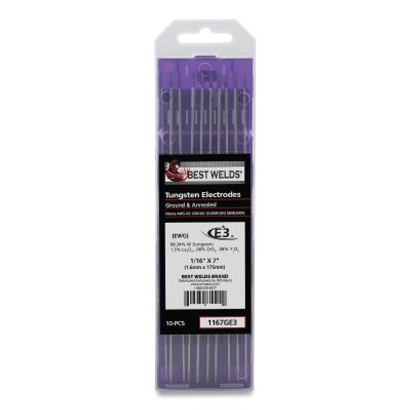 E3 Tungsten Electrode, 1/16 in dia x 7 in L, 10 PK E3 Tungsten Electrode, 1/16 in dia x 7 in L, 10 PK