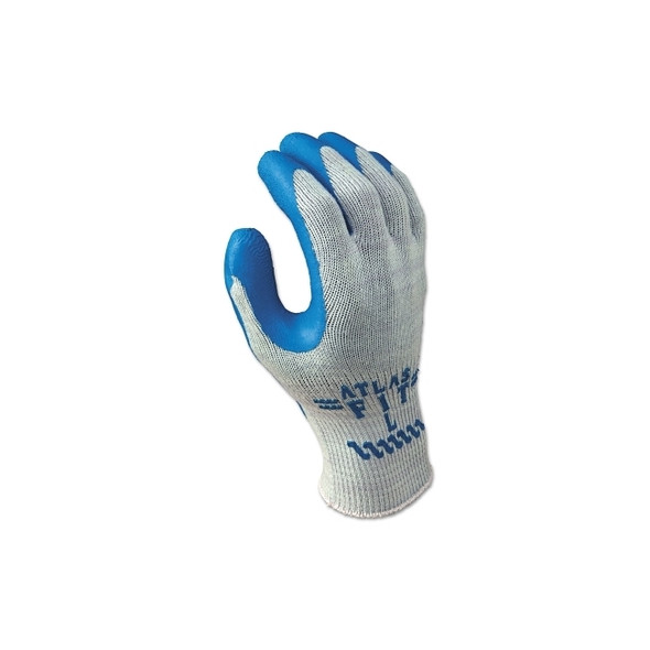 ATLAS® 300 General Purpose Latex Coated Fingers/Palm Gloves, Large, Blue/Gray