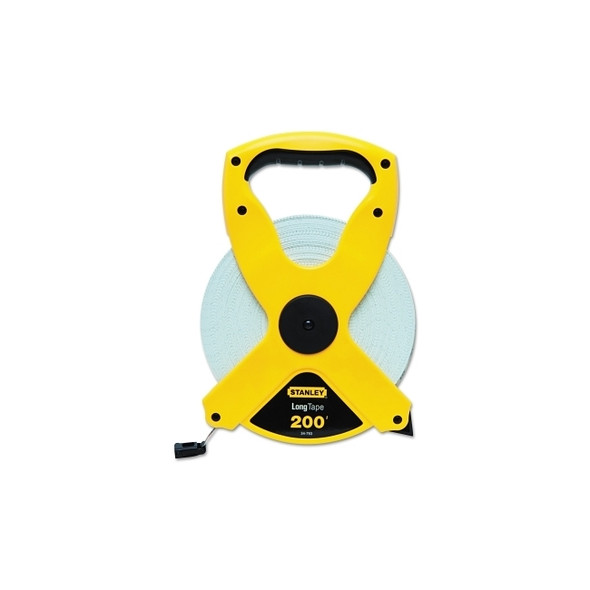 Open Reel Fiberglass Long Tape, 200 ft x 1/2 in, Front-Fractional 1/8 in, Back-1/10 in Double Sided, Yellow