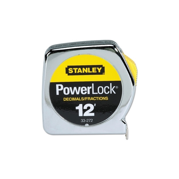 Powerlock® Tape Rules 1/2 in Wide Blade, 12 ft x 1/2 in, Inch/Decimal, Single Sided, Silver/Yellow