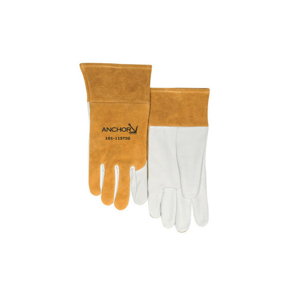 115-TIG Split Cowhide/Goatskin Palm Welding Gloves, Large, Buck Tan/White