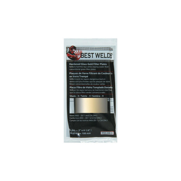 Hardened Glass Gold Filter Plate, Gold/9, 2 in x 4.25 in, SH9, Glass