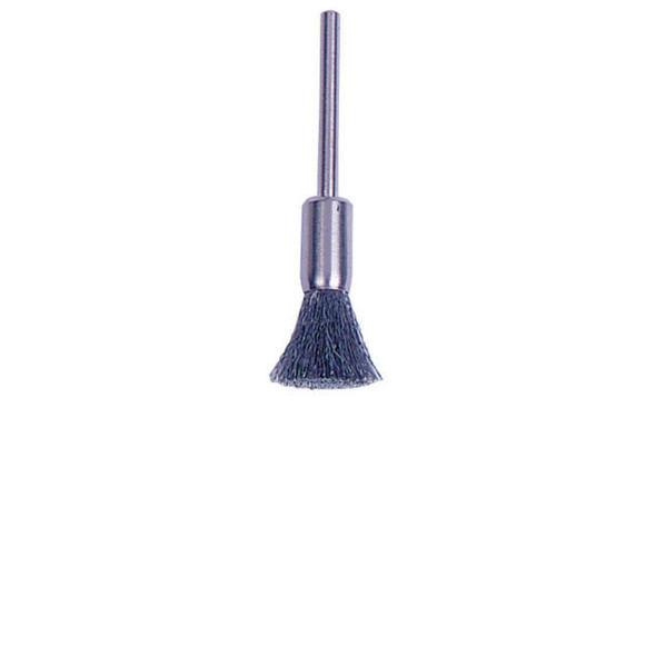 Miniature Wire End Brush, Stainless Steel, 5/16 in Brush dia, 0.005 in Bristle dia, 1-1/4 in Stem L, 25000 rpm