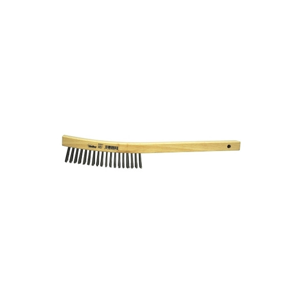 Curved Handle Scratch Brush, 14 in L, 4X18 Rows, Stainless Steel Wire, Wood Handle