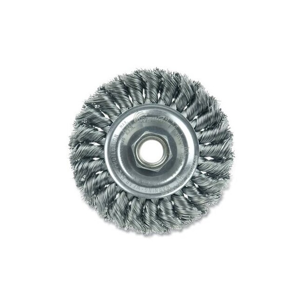 Standard Twist Knot Wire Wheel, 4 in dia x 1/2 in W Face, 0.014 in Steel Wire, 20000 RPM
