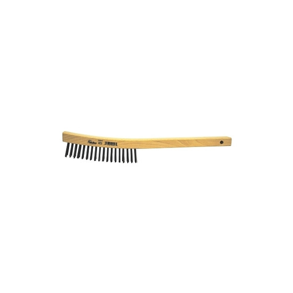 Curved Handle Scratch Brushes, 14 in L, 4 X 18 Rows, Steel Wire, Wood Handle