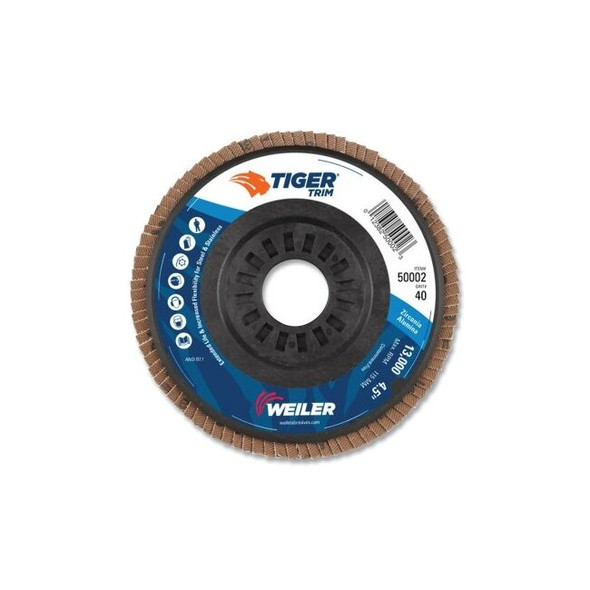 Trimmable Tiger Flap Discs, 4 1/2 in, 40 Grit, 7/8 in Arbor, 13,000 rpm