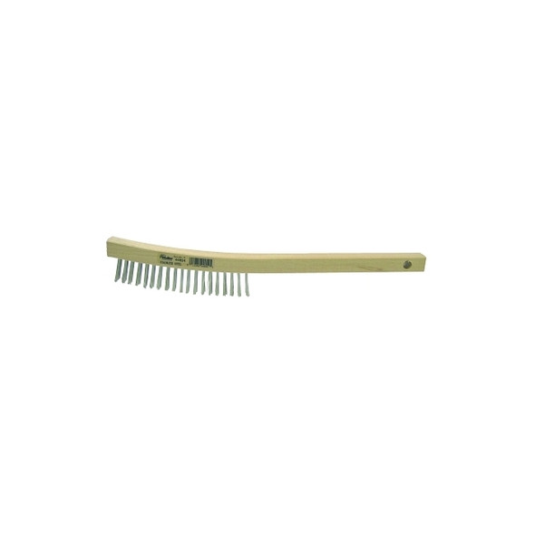 Curved Handle Scratch Brush, 14 in, 3 x 19 Rows, Stainless Steel Wire, Wood Handle