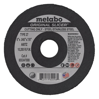 Original Slicer® Cutting Wheel, 6 in dia, 0.045 in Thick, 7/8 in Arbor, 60 Grit, AO