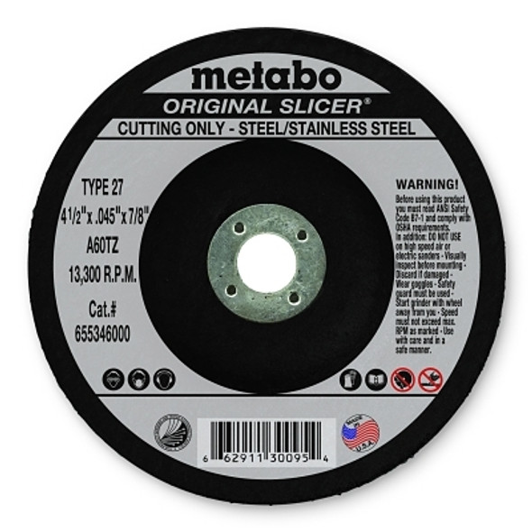 Original Slicer® Cutting Wheel, 4-1/2 in dia, 0.045 in Thick, 7/8 in Arbor, 60 Grit, AO