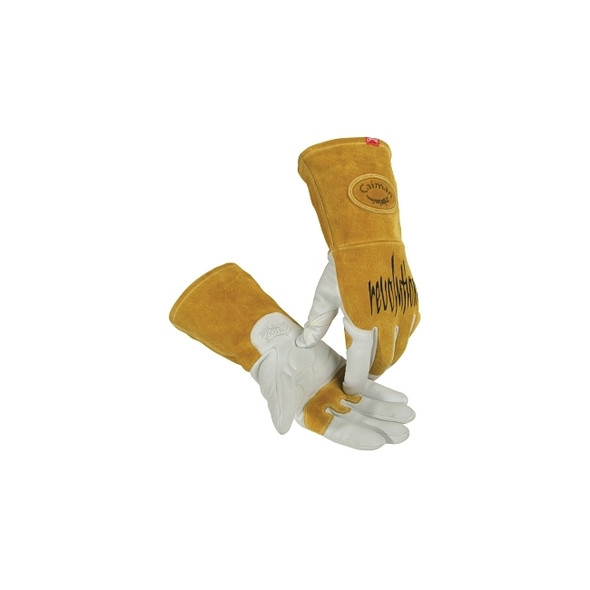 1868 revolution® Goat Grain FR Back Unlined Palm TIG/MIG Welding Gloves, X-Large, Gold/White, 4 in cuff