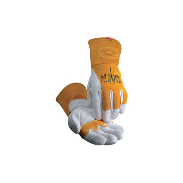 1810 revolution® Cow Grain Unlined Palm 2-Layer Insulated Back MIG/Stick Welding Gloves, Large, Gold/White, Gauntlet Cuff