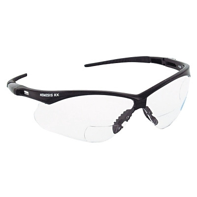 V60 Nemesis™ Rx Readers Prescription Safety Glasses, Clear, Polycarbonate Scratch-Resistant Lens, Black Frame/Temples, +1.0