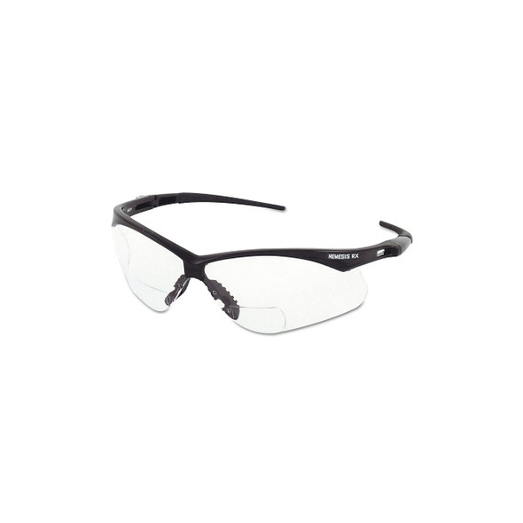 V60 Nemesis™ Rx Readers Prescription Safety Glasses, Clear, Polycarbonate Scratch-Resistant Lens, Black Frame/Temples, +2.5