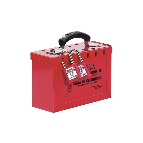 Group Lock Box, 9-1/4 in L, 6 in H, 3-3/4 in W, Steel, Red