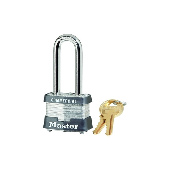 No. 3 Laminated Steel Padlock, 9/32 in dia, 5/8 in W x 2 in H Shackle, Silver/Blue, Keyed Different, Varies