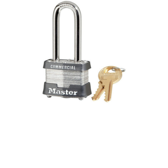 No. 3 Laminated Steel Padlock, 9/32 in dia, 5/8 in W x 2 in H Shackle, Silver/Blue, Keyed Different, Varies