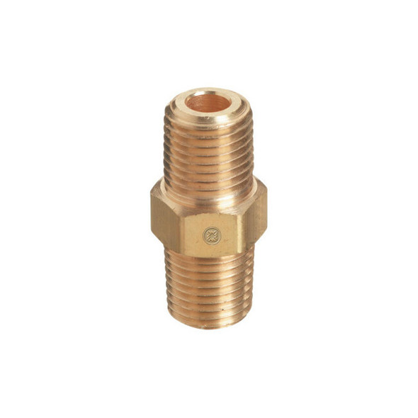 Pipe Thread Hex Nipple, 3000 psi, Brass, 1/4 in NPT Male