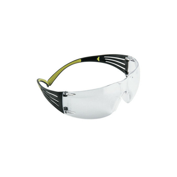 SecureFit™ 400 Series Protective Eyewear, Clear Poly Lens, Anti-Fog/Anti-Scratch, Black/Green Plastic Temples