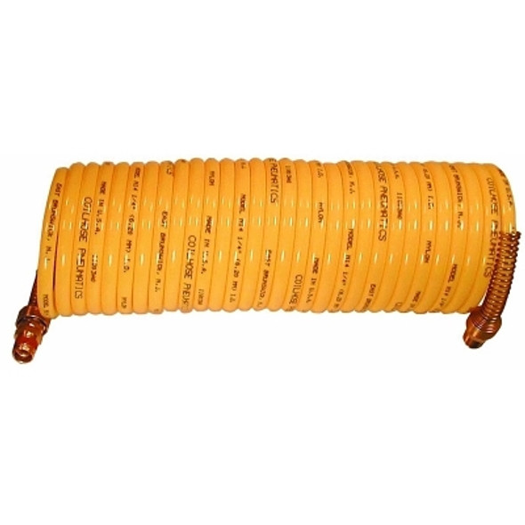 Nylon Self-Storing Air Hoses, 1/4 in I.D., 25 ft, Rigid fittings