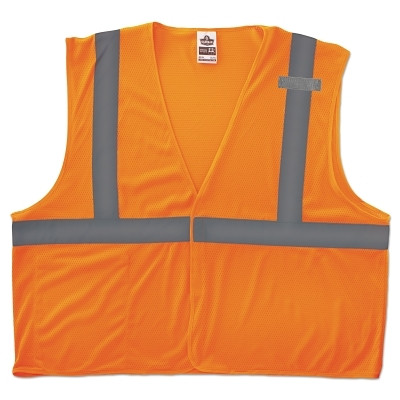 GloWear® Safety Vest, 8210HL, Mesh, Class 2, Type R, 2 in Reflective Tape, 2 Pockets, Hook/Loop, 4X-Large/5X-Large, Orange