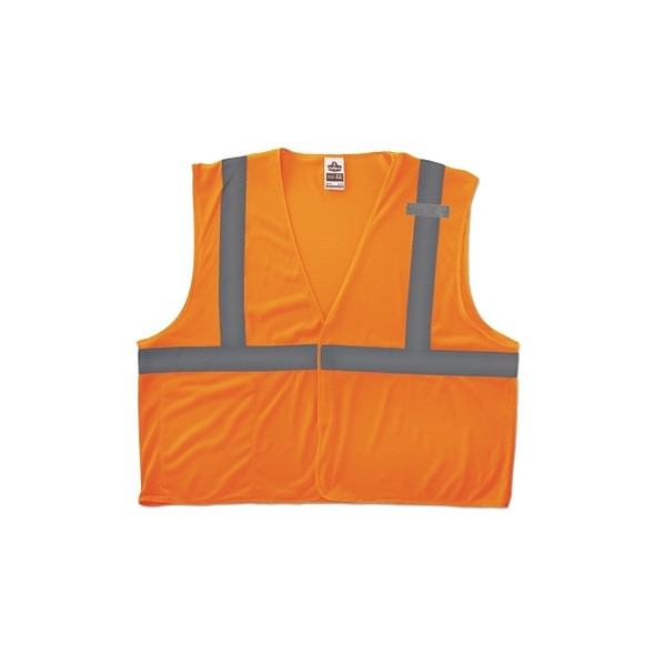 GloWear® Safety Vest, 8210HL, Mesh, Class 2, Type R, 2 in Reflective Tape, 2 Pockets, Hook/Loop, 4X-Large/5X-Large, Orange