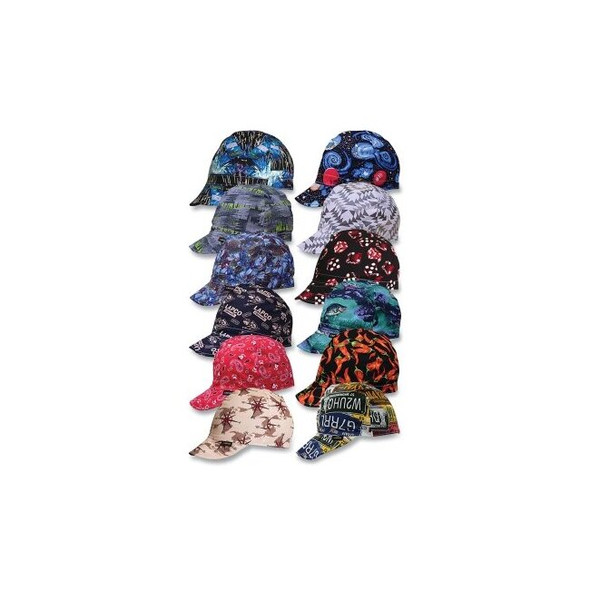 High Crown Welding Cap, Size 7-7/8, Assorted Prints, 4-Panel