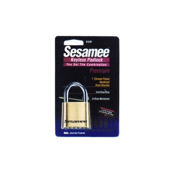 Sesamee® Keyless Padlock, 5/16 in Shackle dia, 1 in L X 1 in W, Brass, Carded