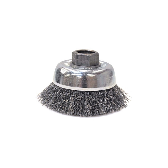Crimped Wire Cup Brush, 3 in Dia, 5/8 in-11 Arbor, 0.012 in Carbon Steel