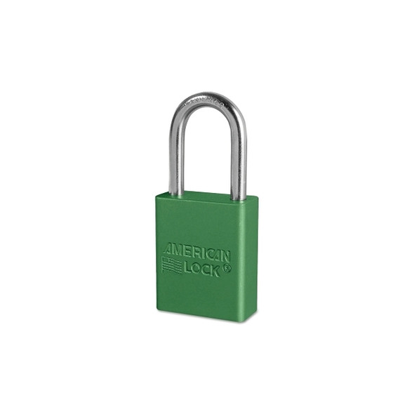 Solid Aluminum Padlock, 1/4 in dia, 1-1/2 in L x 3/4 in W, Green