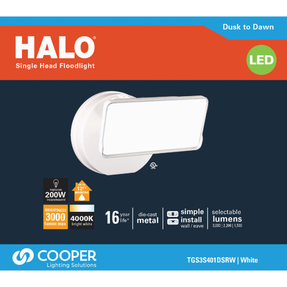 Halo Lumen Selectable White Dusk To Dawn LED Floodlight Fixture Halo Lumen Selectable White Dusk To Dawn LED Floodlight Fixture