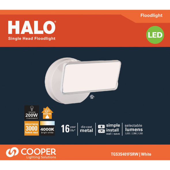 Halo Lumen Selectable White Single Head LED Floodlight Fixture Halo Lumen Selectable White Single Head LED Floodlight Fixture