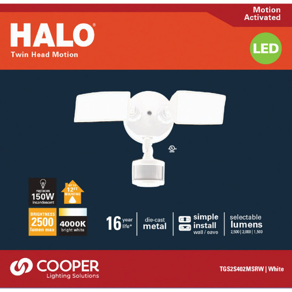 Halo Lumen Selectable White Square Head Motion Activated LED Floodlight Fixture Halo Lumen Selectable White Square Head Motion Activated LED Floodlight Fixture