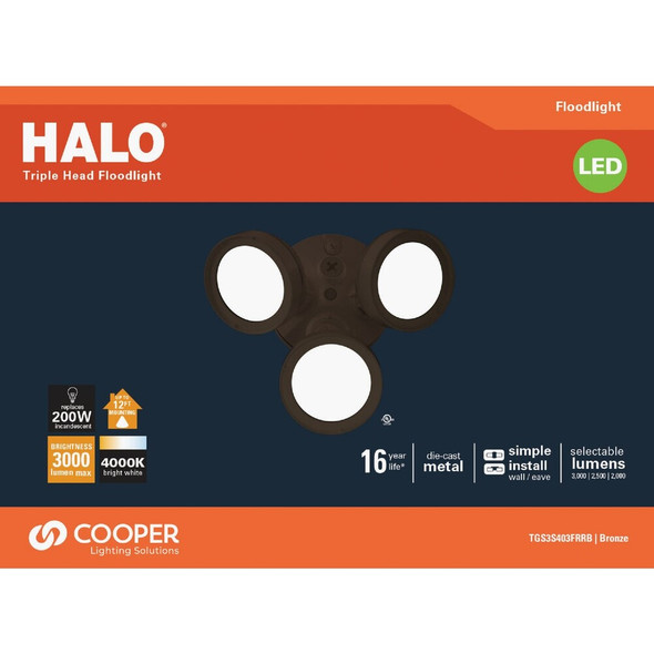 Halo Lumen Selectable Bronze Triple Head LED Floodlight Fixture TGS3S403FRRB 527042