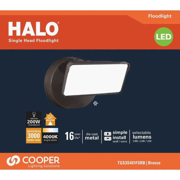 Halo Lumen Selectable Bronze Single Head LED Floodlight Fixture TGS3S401FSRB 534100