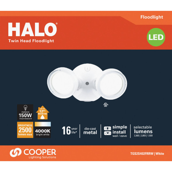 Halo Lumen Selectable White Twin Head LED Floodlight Fixture Halo Lumen Selectable White Twin Head LED Floodlight Fixture