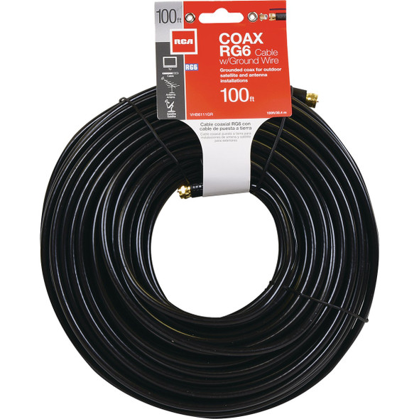 RCA 100 Ft. Black Digital RG6 Coaxial Cable VHB6111GR 500229