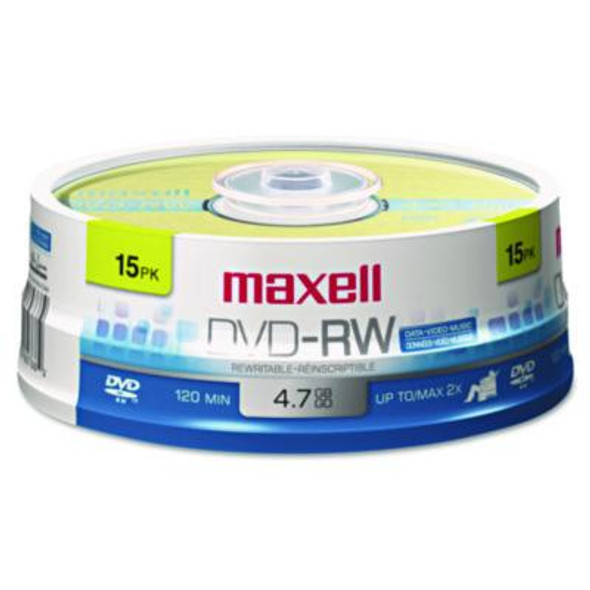 Maxell® Dvd-Rw Rewritable Disc, 4.7 Gb, 2x, Spindle, Gold, 15/pack 635117