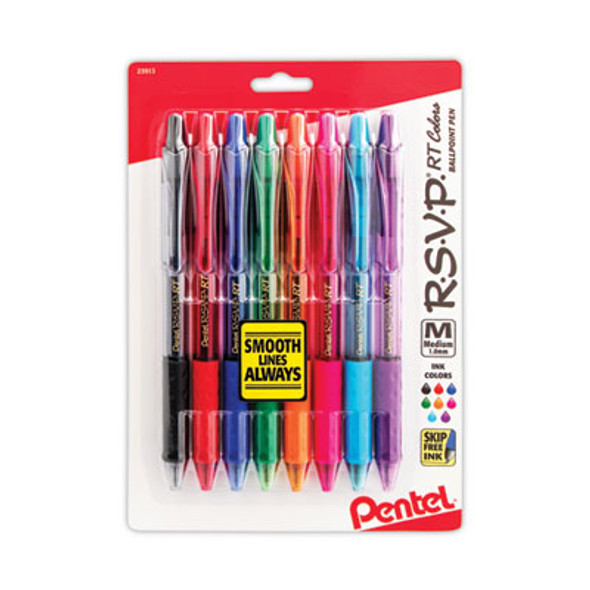 Pentel® PEN,RETRCTBLE,MED,8PK,AST BK93CRBP8M