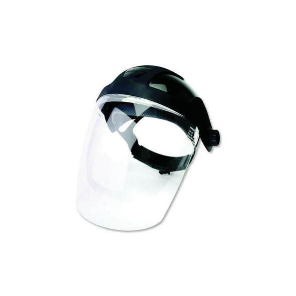 DP4™ Series Multi-Purpose Faceshield, Window & Ratcheting Headgear, Clear, Black Crown,9 in H x 12.125 in L