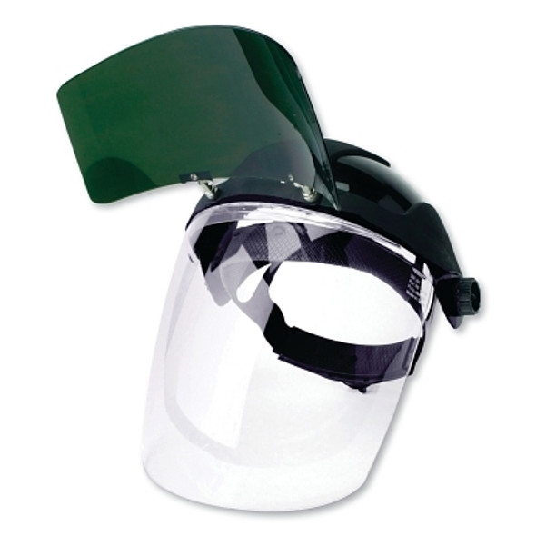 DP4™ Series Multi-Purpose Faceshield, Flip-Up IR Window & Ratcheting Headgear, AF/Clear, Shade 5 IR, 9 in H x 12.125 in L DP4™ Series Multi-Purpose Faceshield, Flip-Up IR Window & Ratcheting Headgear, AF/Clear, Shade 5 IR, 9 in H x 12.125 in L