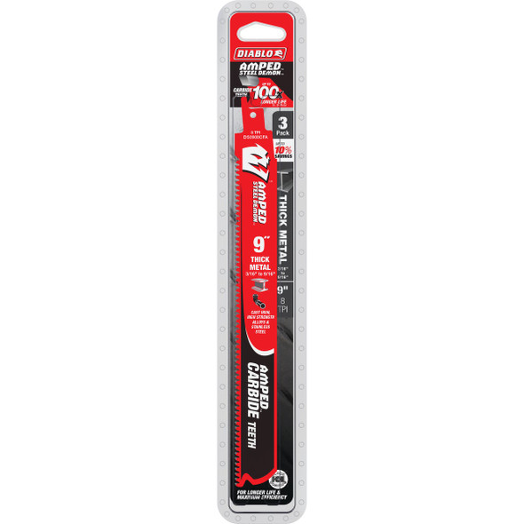 Diablo Steel Demon AMPED 9 In. 8 TPI Thick Metal Demolition Reciprocating Saw Blade (3-Pack) Diablo Steel Demon AMPED 9 In. 8 TPI Thick Metal Demolition Reciprocating Saw Blade (3-Pack)