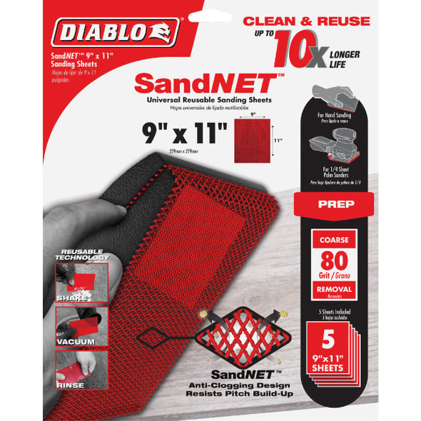Diablo SandNet 9 In. x 11 In. 80 Grit Coarse Reusable Sandpaper (5-Pack) Diablo SandNet 9 In. x 11 In. 80 Grit Coarse Reusable Sandpaper (5-Pack)