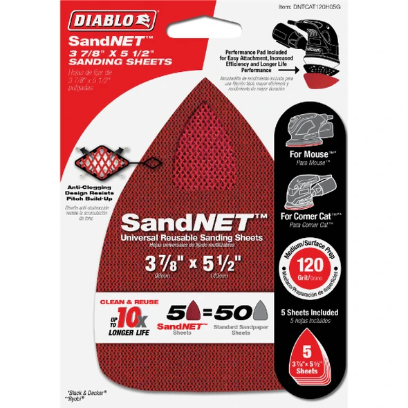 Diablo SandNet 120 Grit CAT/Mouse Reusable Sandpaper (5-Piece) DNTCAT120H05G
